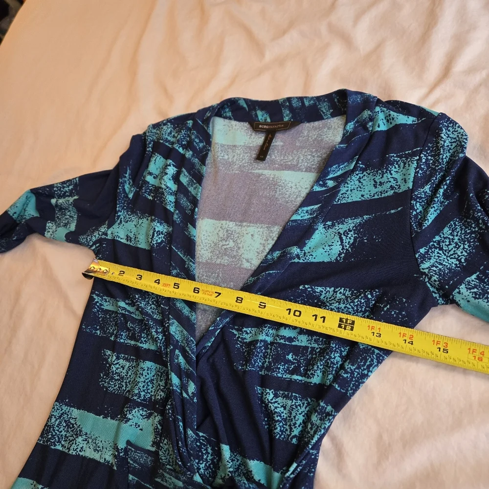 BCBG Alberta Ocean Blue & Turquoise Teal Wrap Dress - Picture 6 of 9